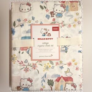 Hello Kitty Cottage 100% Organic Cotton Percale 200 Thread Count Twin Sheet Set